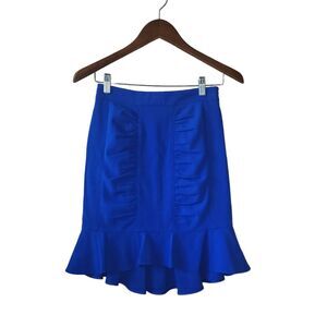 Anthropologie HD In Paris Royal Blue Ruffle Trumpet Ruched Pencil Skirt